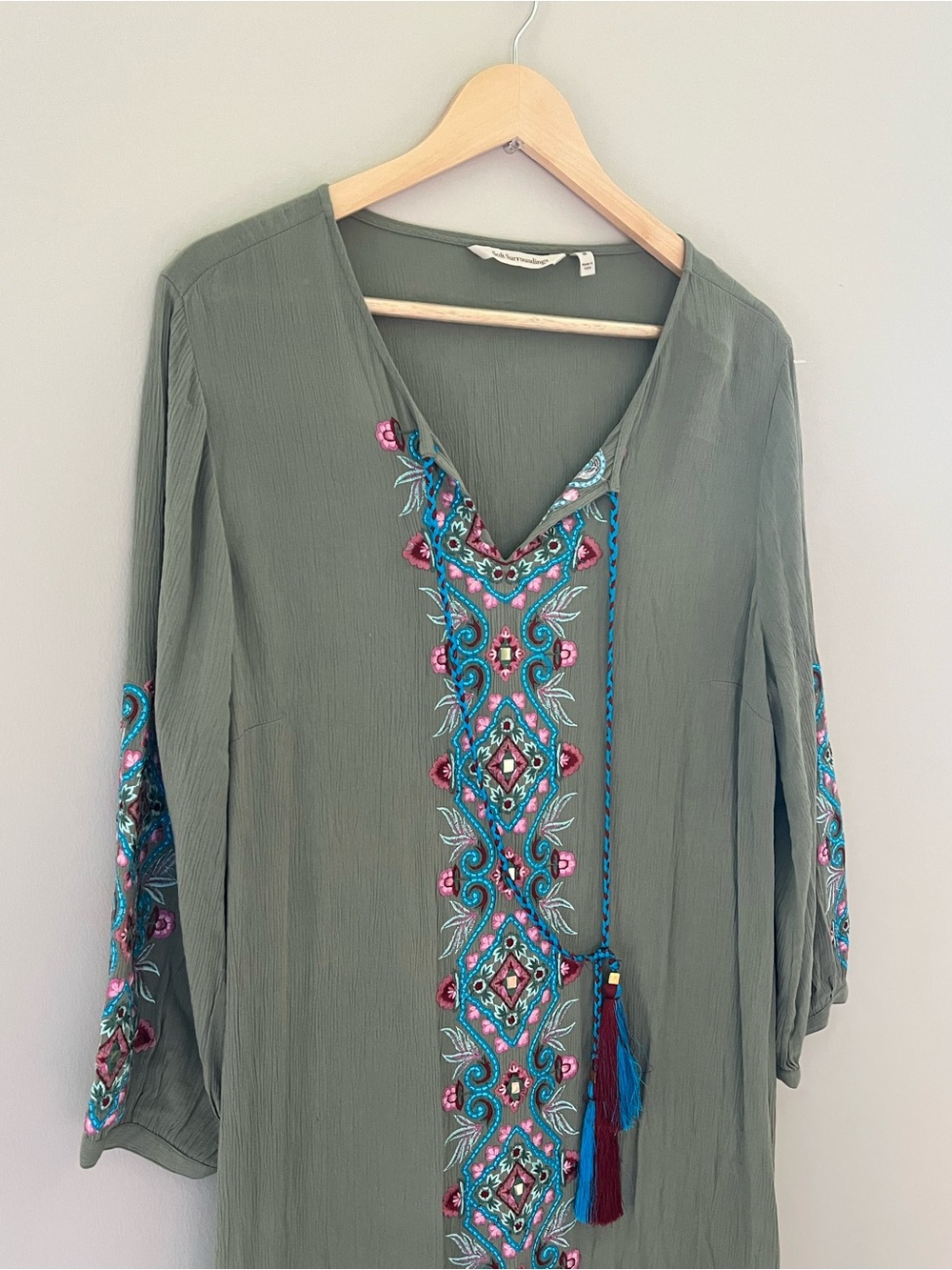 Soft Surroundings Sicily Gauze Dress Heavily Embroidered Maxi Women’s Medium